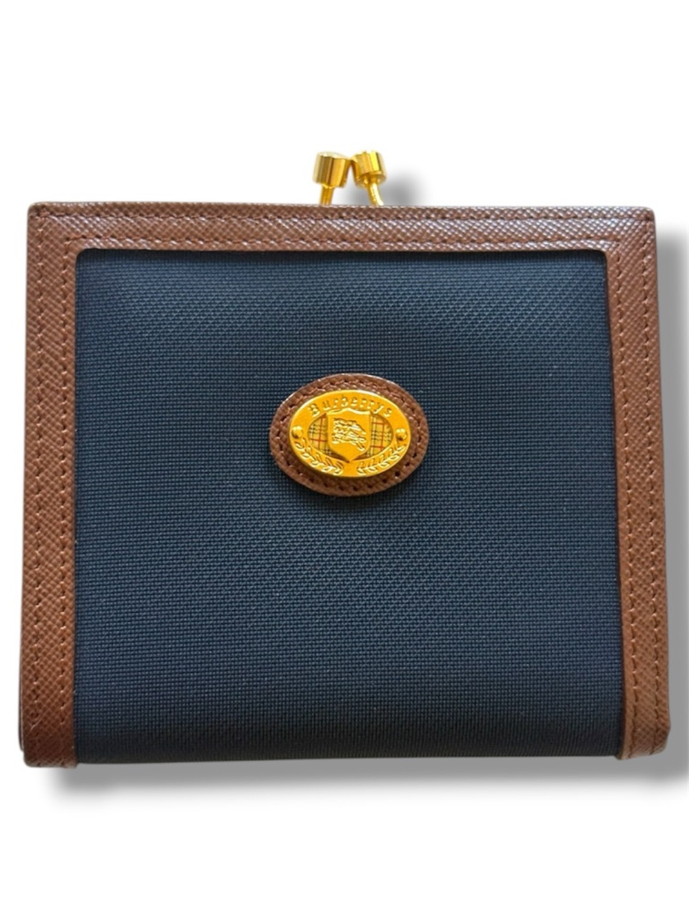 Burberry Black and Brown Leather Coin Wallet with Gold Accent. Brand New